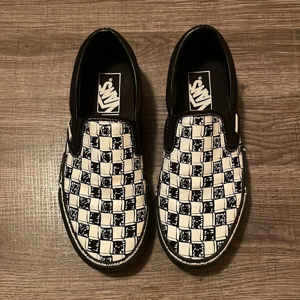Vans Slip On Sketch Checkerboard Skate Shoe - Black / White